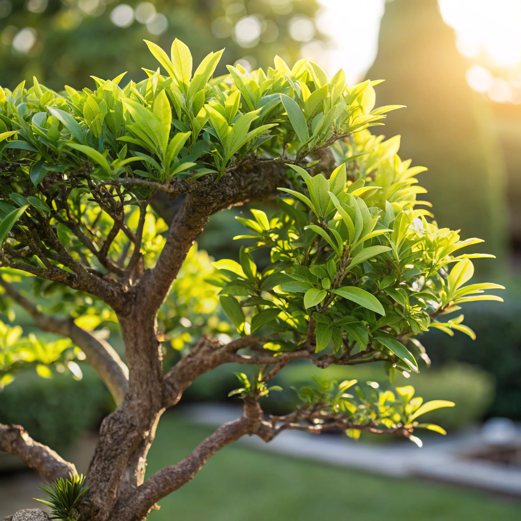 Close-up of meticulously pruned garden foliage