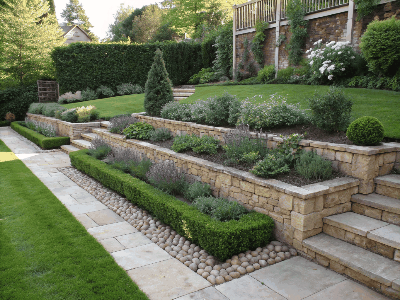 Vibrant seasonal flowers planted in a structured garden bed